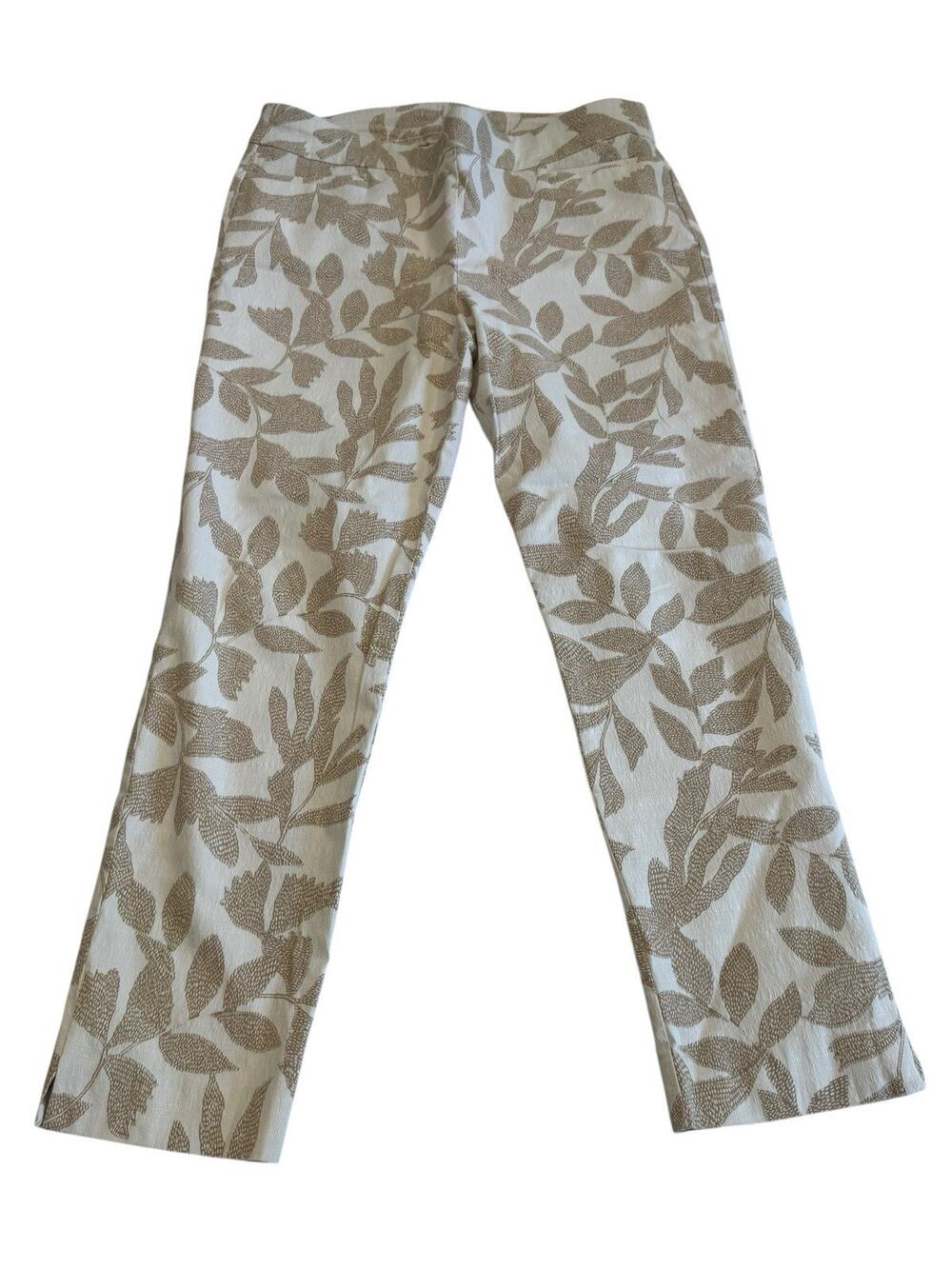 Chico’s Brigitte So Slimming Ankle Pants Leaf Print Neutral Trousers Size 12